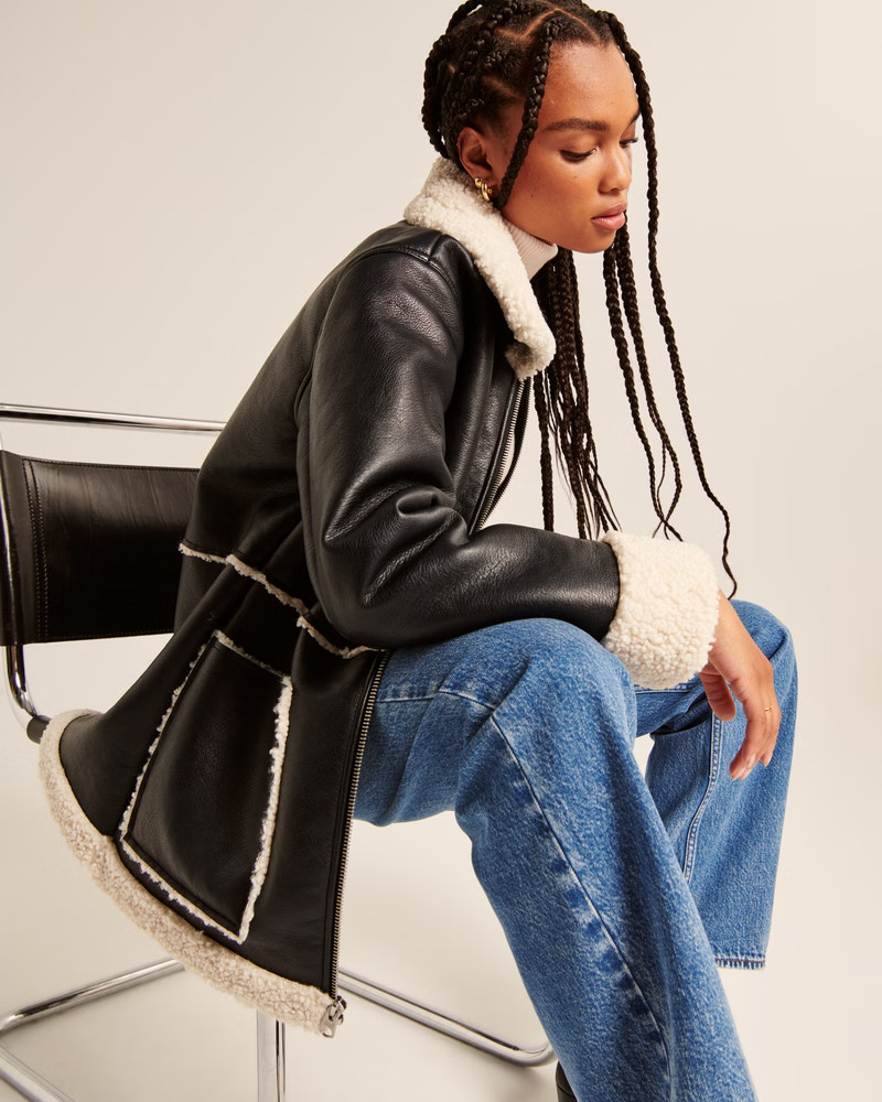 Women's Vegan Leather Shearling Jacket | Women's Coats & Jackets | Abercrombie.com | Abercrombie & Fitch (US)