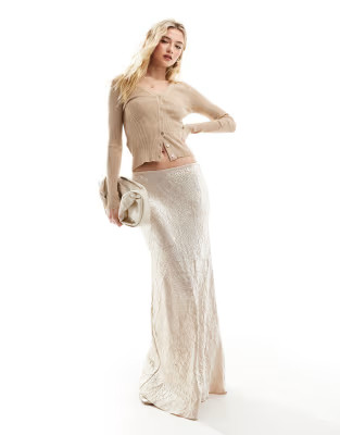 Mango crinkle satin skirt in light gold | ASOS (Global)