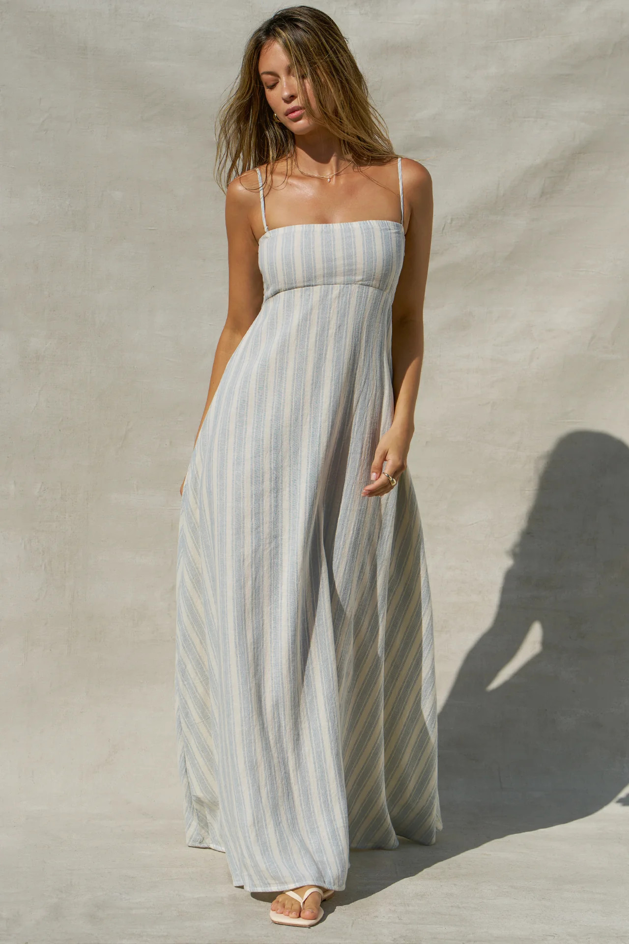Essential Maxi Dress - Natural White & Blue Stripe Gauze | Joah Brown