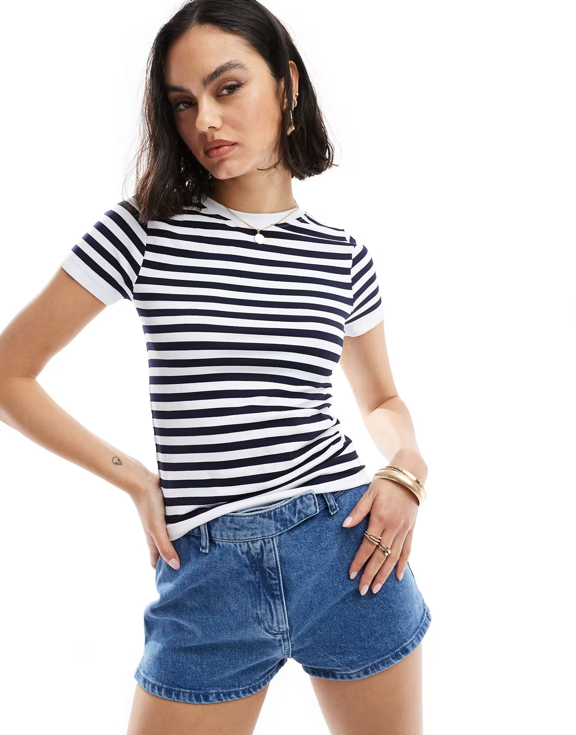 ASOS DESIGN seamless baby tee in navy stripe | ASOS (Global)