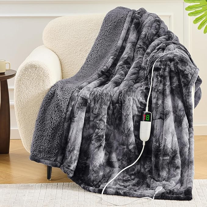 OCTROT Heated Blanket Electric Throw - Fleece Sherpa Heating Blanket for Sofa, Faux Fur Warm Heat... | Amazon (US)