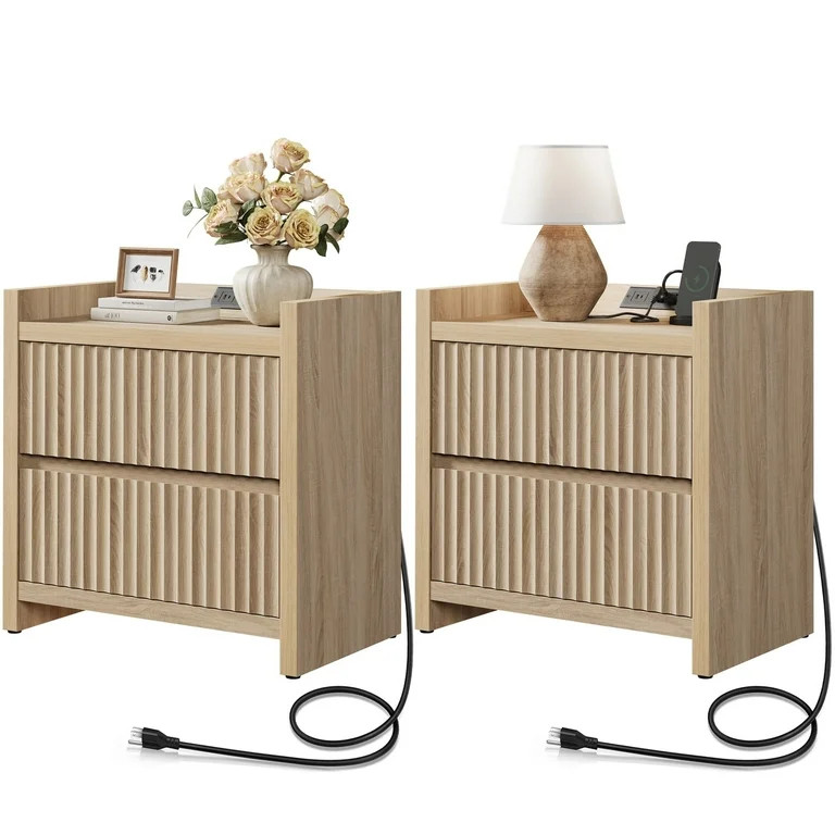 SICOTAS 25.4" Wide Farmhouse Nightstand Set of 2 with 2 Drawer, Modern Beside Table with Minimali... | Walmart (US)