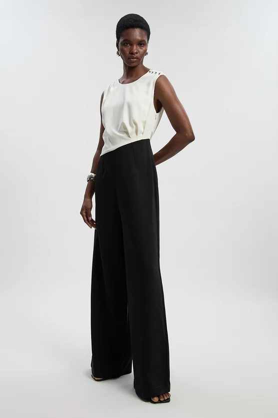 Soft Tailored Asymmetric Neck Wide Leg Jumpsuit | Karen Millen UK + IE + DE + NL