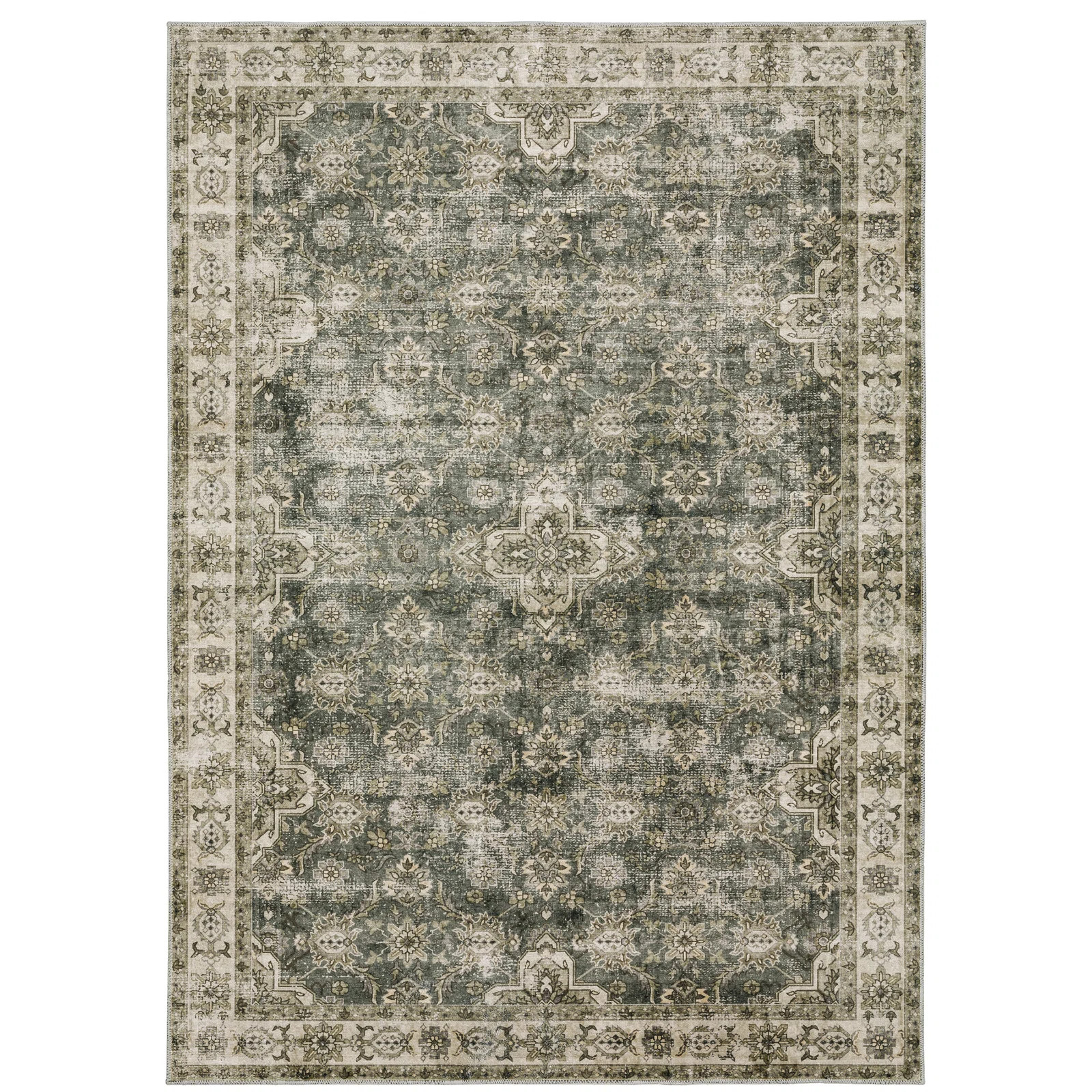 Houtz Machine Washable Non-Slip Green/Gray/Beige Area Rug Mat | Wayfair North America
