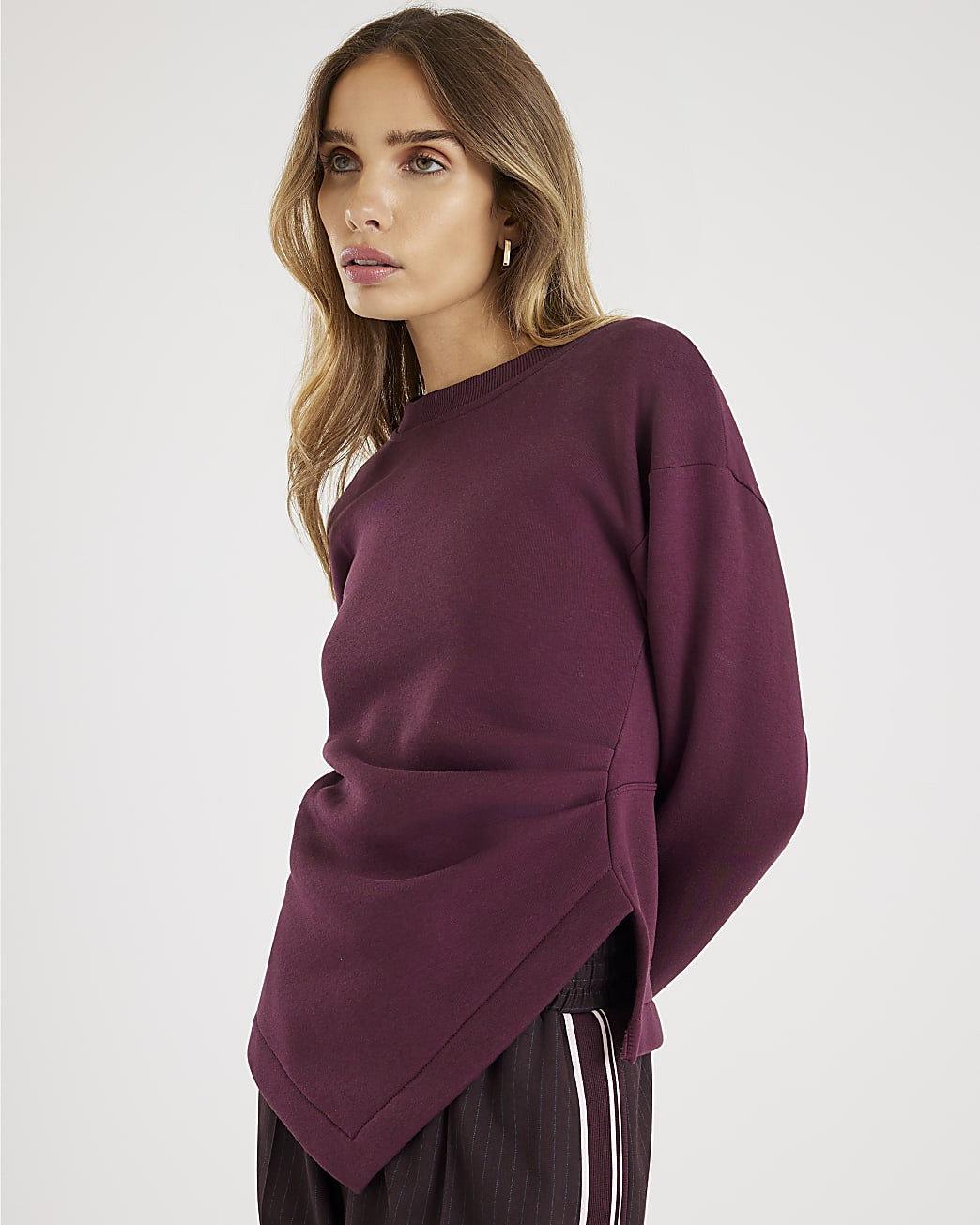 Red Long Sleeve Drape Sweatshirt | River Island UK & IE