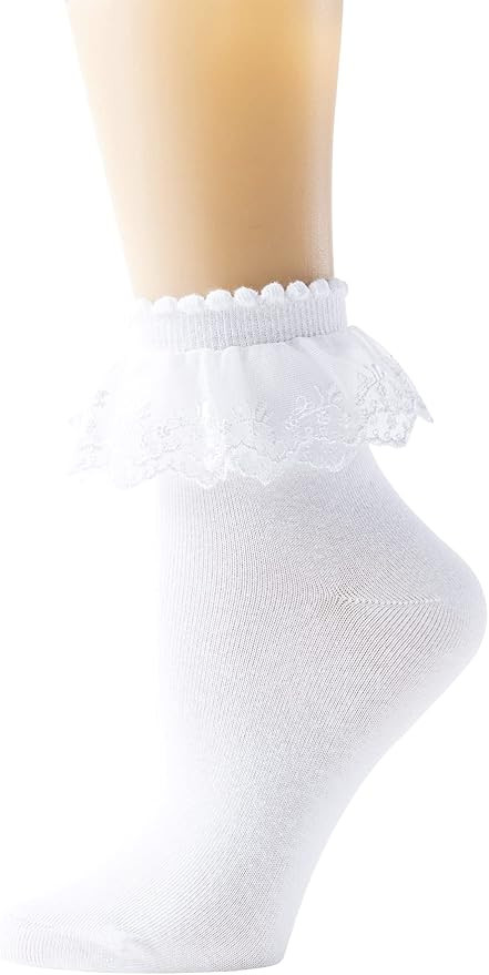 SEMOHOLLI Women Lace Ankle Socks Ruffle Frilly Cotton Socks Trim Double Layer Lace Girl socks | Amazon (US)