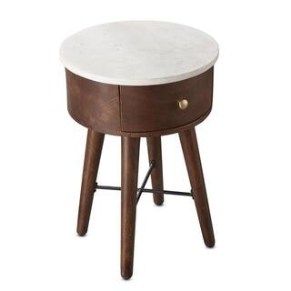 Bangalore White Marble Top Round End Table | The Home Depot