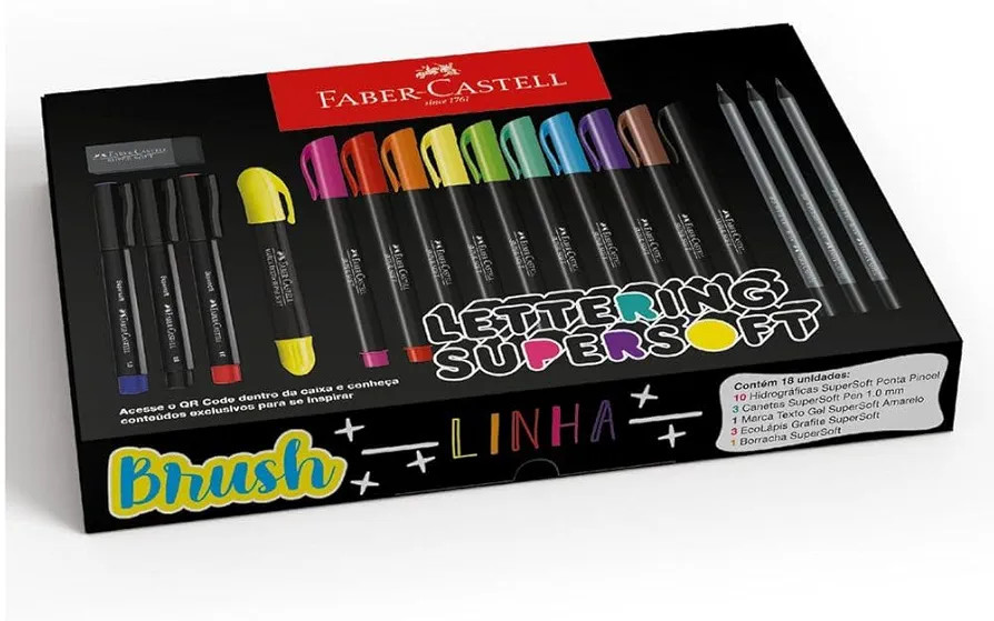 Kit Lettering, Faber-Castell, supersoft, KIT/LETSS, Edição Limitada, 18 peças | Amazon (BR)