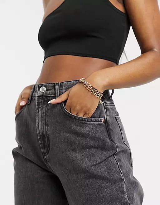 ASOS DESIGN high rise 'slouchy' mom jeans in washed black with rips | ASOS (Global)