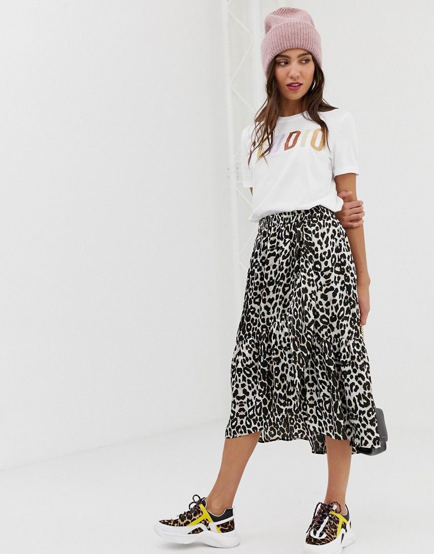 Pieces satin leopard midi skirt - Multi | ASOS US