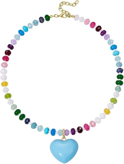 KissYan Beaded Necklaces for Women, Colorful Boho Bead Choker With Bubble Puffy Heart Pendant, Na... | Amazon (US)