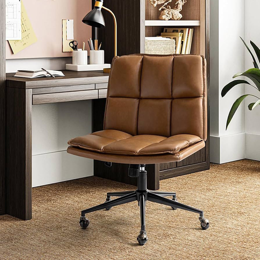 HULALA HOME Modern Faux Leather Home Office Chair with Tilt Lock & Metal Base, Armless Criss Cros... | Amazon (US)