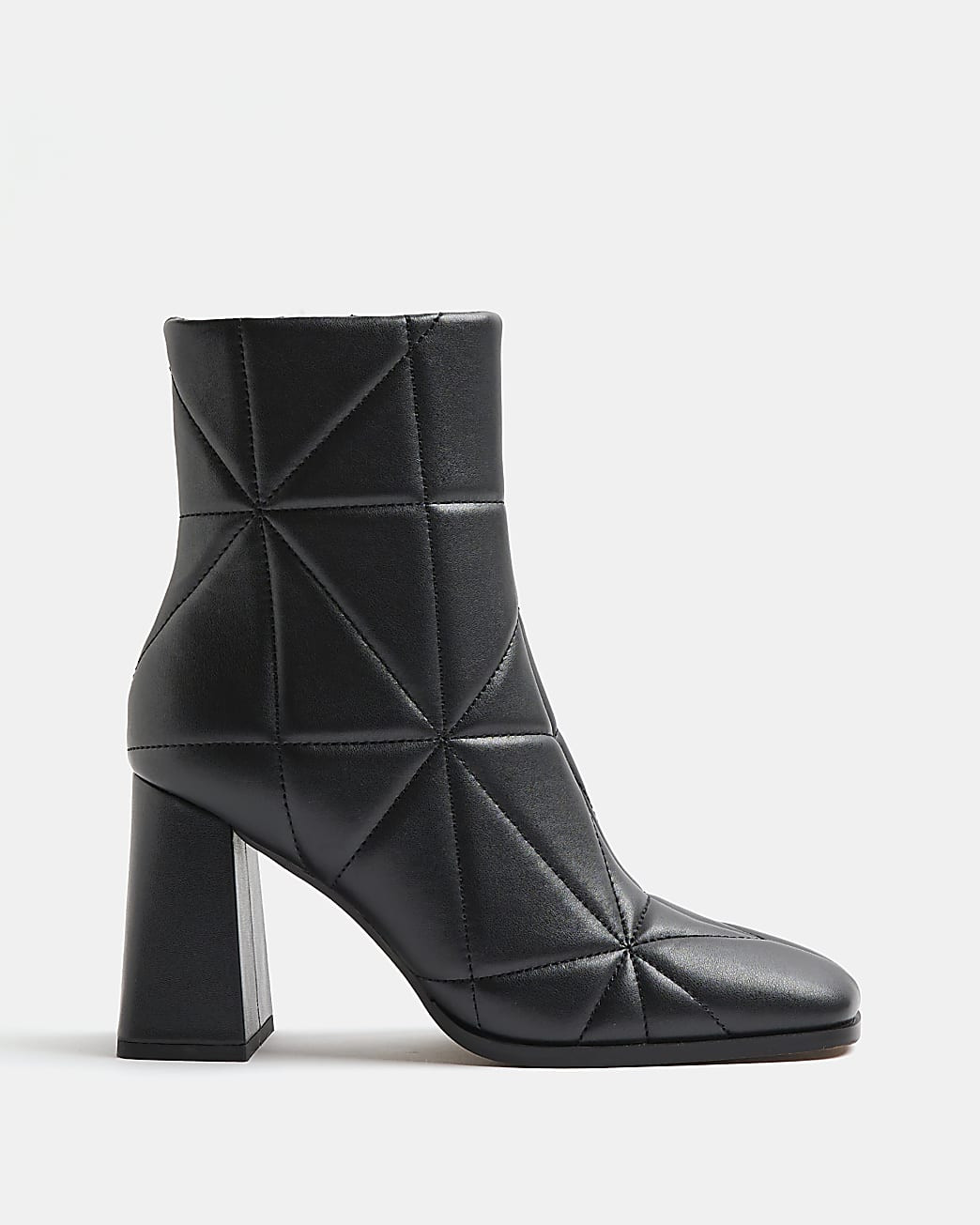 Black wide fit quilted heeled ankle boots | River Island (UK & IE)