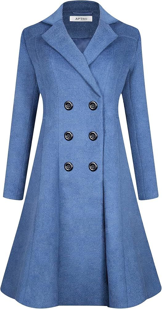 APTRO Women's Winter Wool Dress Coat Double Breasted Pea Coat Long Trench Coat | Amazon (US)