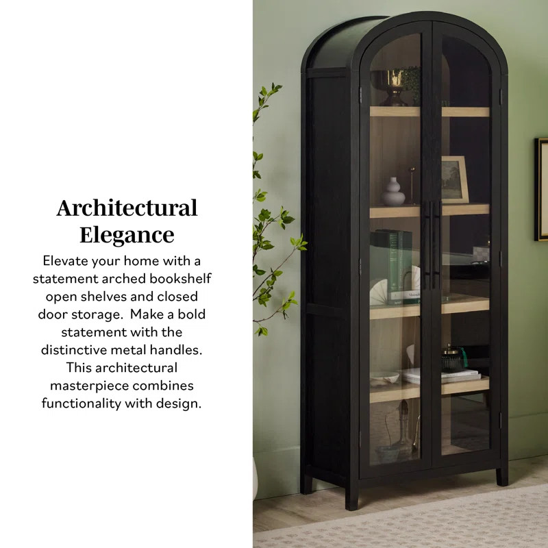 Ridunel Modern Arched Standard Bookcase with Glass Doors | Wayfair North America