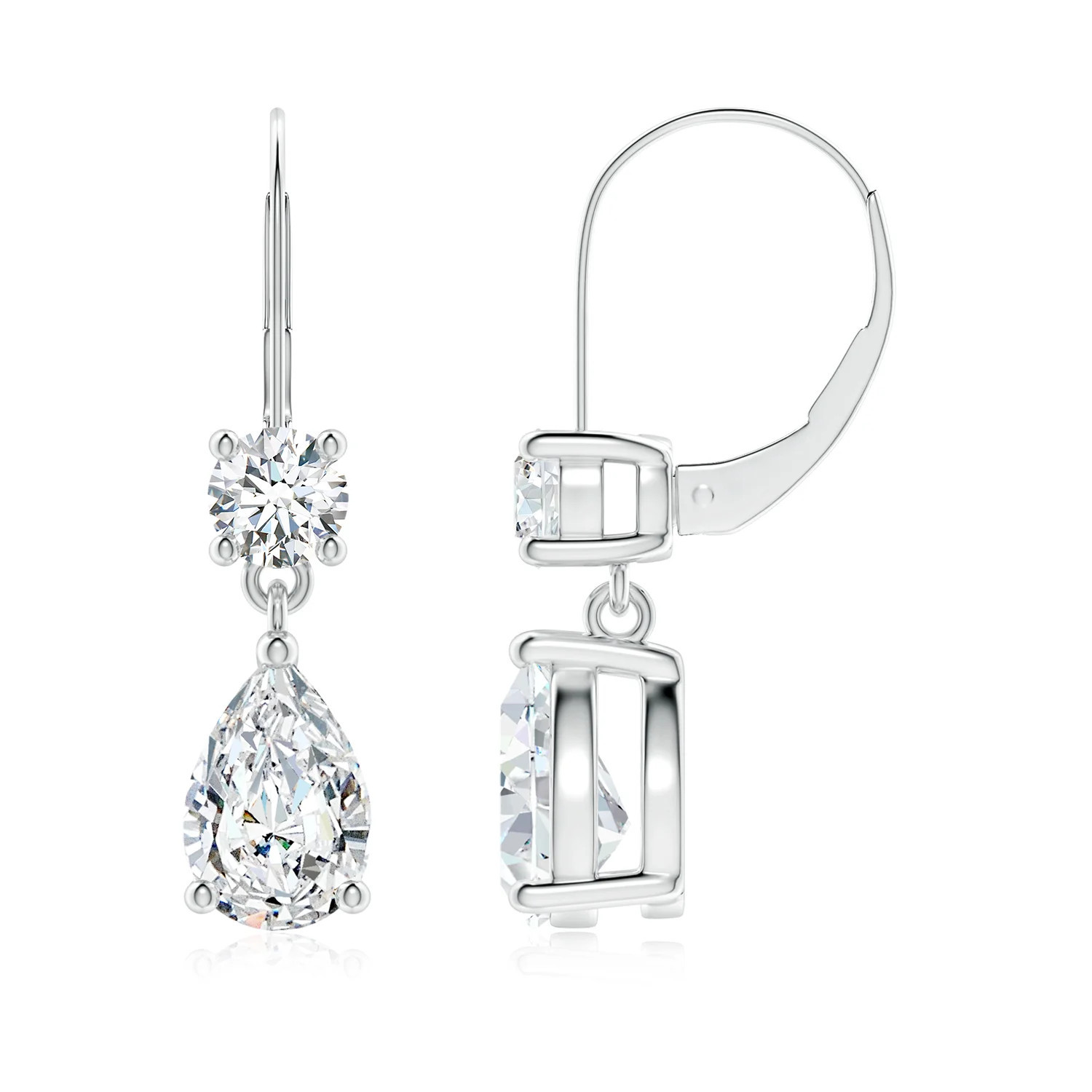 Angara 2.5 Carats Lab-Grown Pear Diamond Leverback Drop Earrings with Lab Diamond Accent in Platinum | Angara Inc.