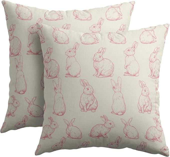 Kawani Easter Bunny Throw Pillow Covers 18x18 Inch Set of 2 Vintage Pink Rabbits Rustic Decorativ... | Amazon (US)