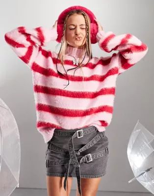 ASYOU brushed striped knitted sweater in pink | ASOS (Global)