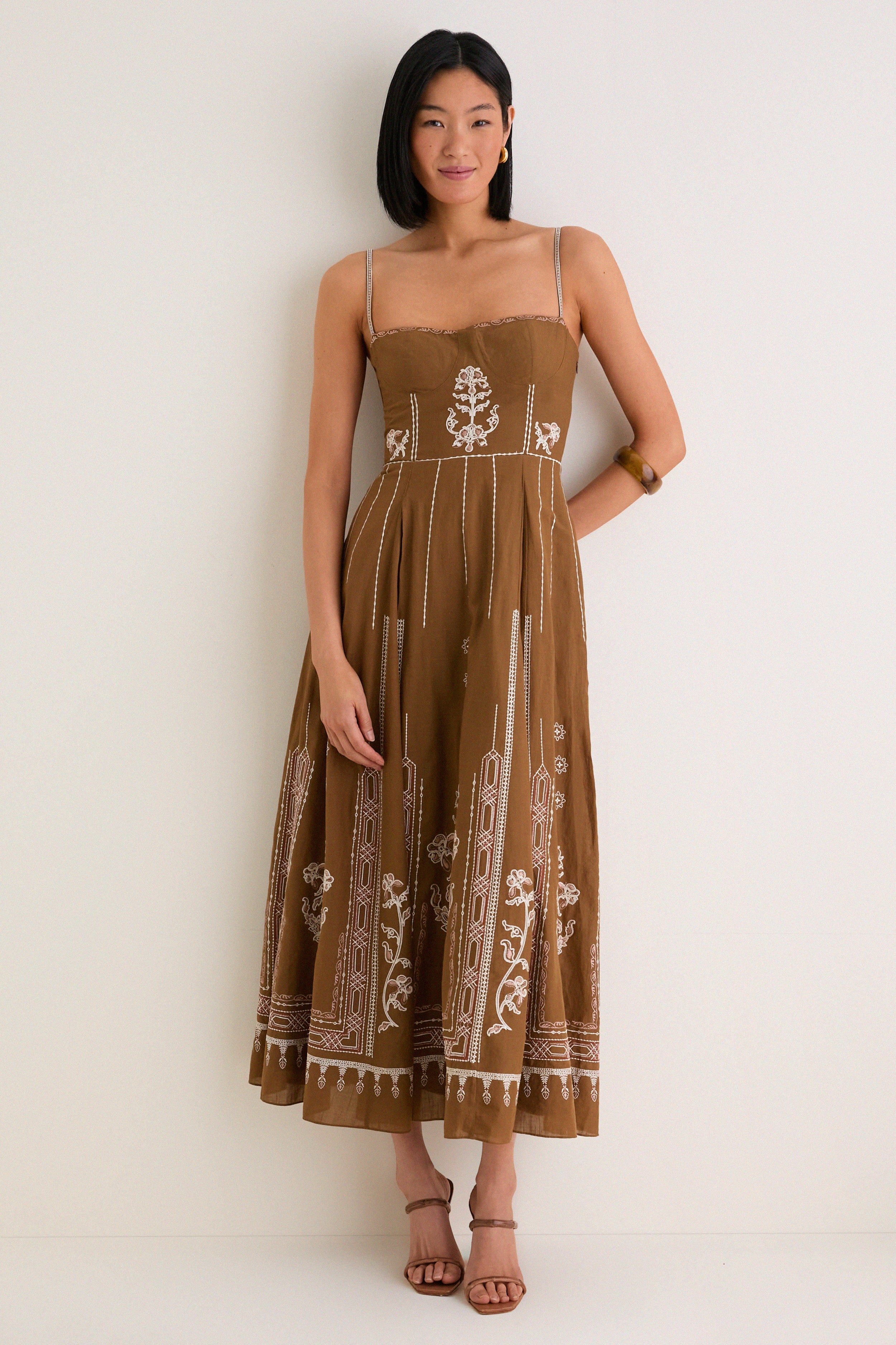Brown Embroidered Lace Valya Maxis Dress | Tuckernuck (US)