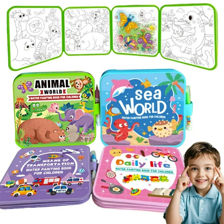 4Pcs Water Coloring Book Under $5! Yannianjz Reusable Water Painting Pad, Magic Water Reveal Art ... | Walmart (US)