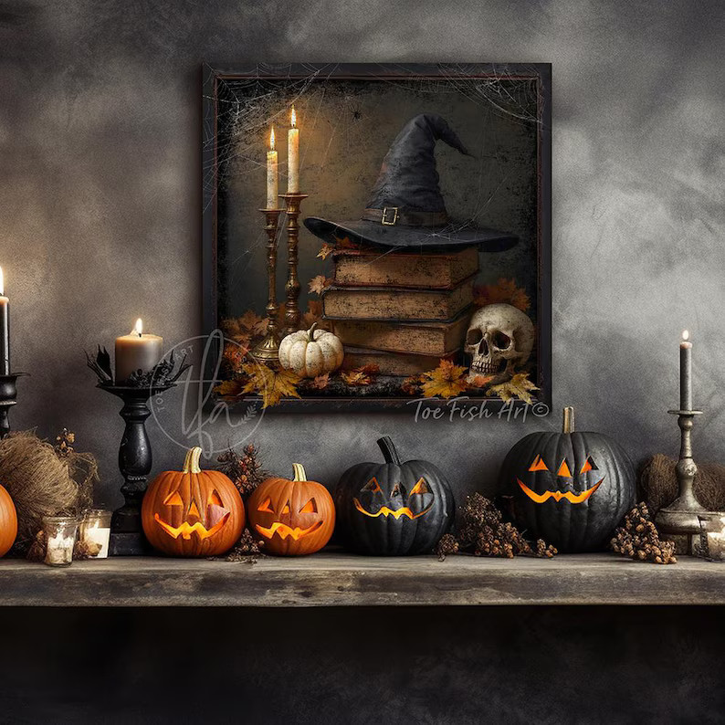 Vintage Witch Halloween Sign – Modern Farmhouse Wall Decor, Large Canvas Print, Rustic, Creepy ... | Etsy (US)