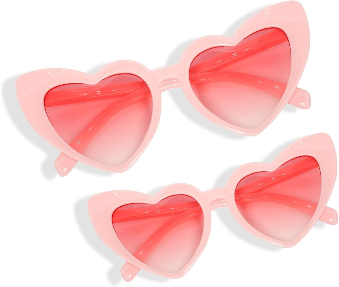 TruFabV 2 Pairs Retro Heart Sunglasses for Women Kids Girls Lightweight Fun Mommy and Me Cute Tod... | Amazon (US)