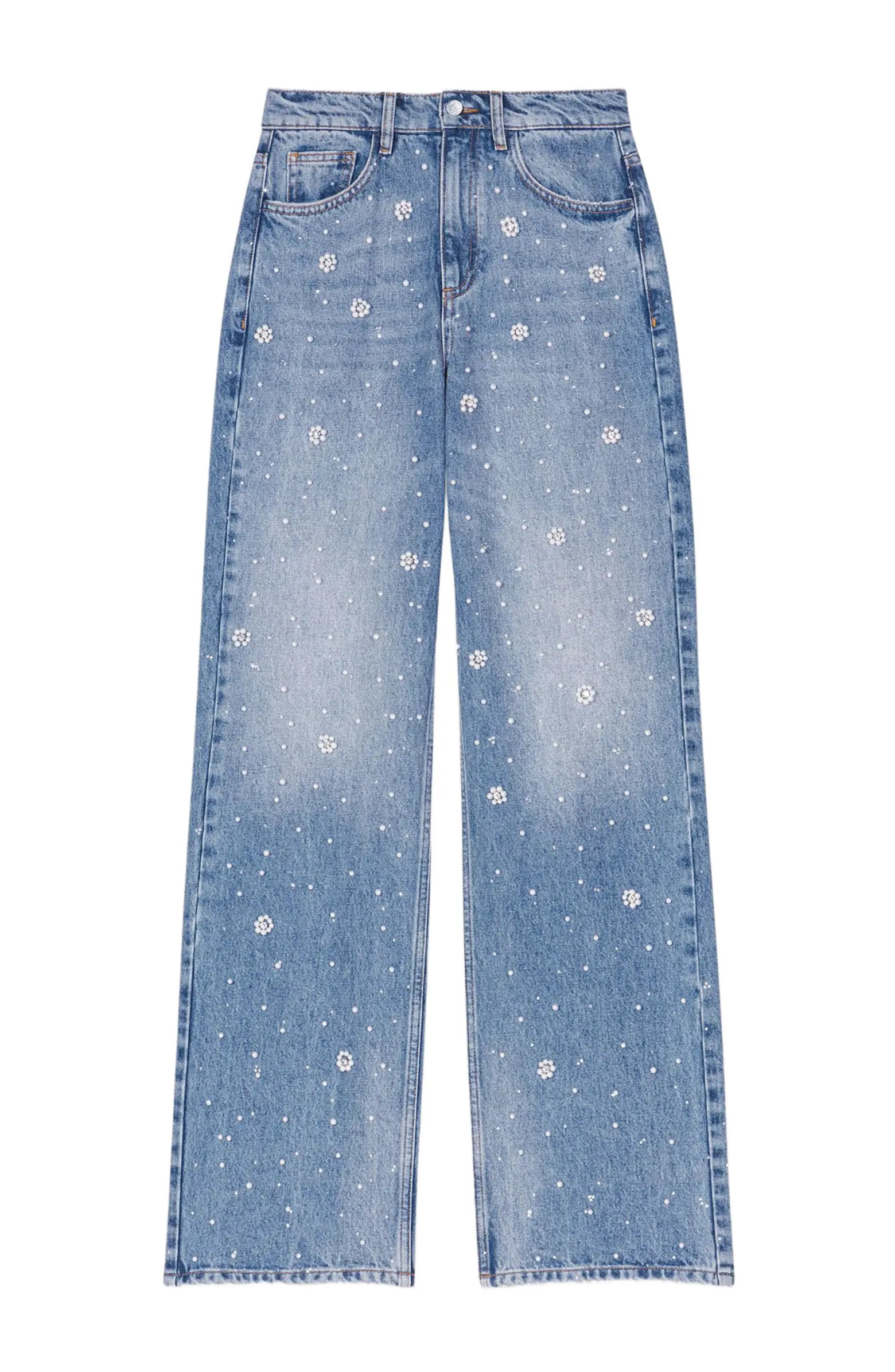 Wide-leg embroidered jeans | Nordstrom