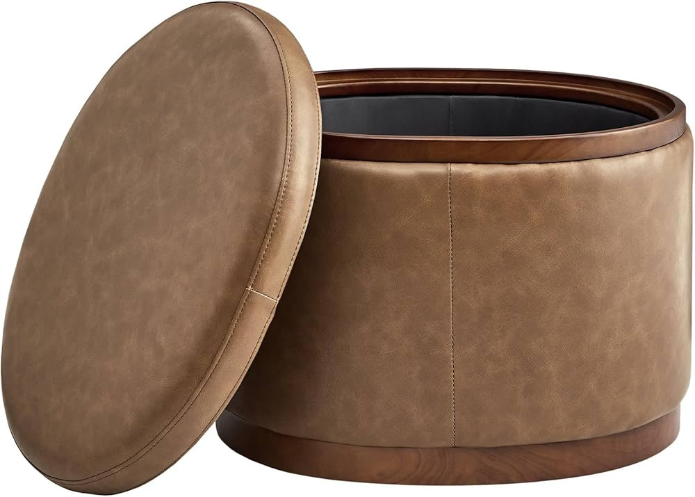 CHITA Storage Ottoman, Oval Footrest Stool for Living Room and Bedroom, Faux Leather in Saddle Br... | Amazon (CA)