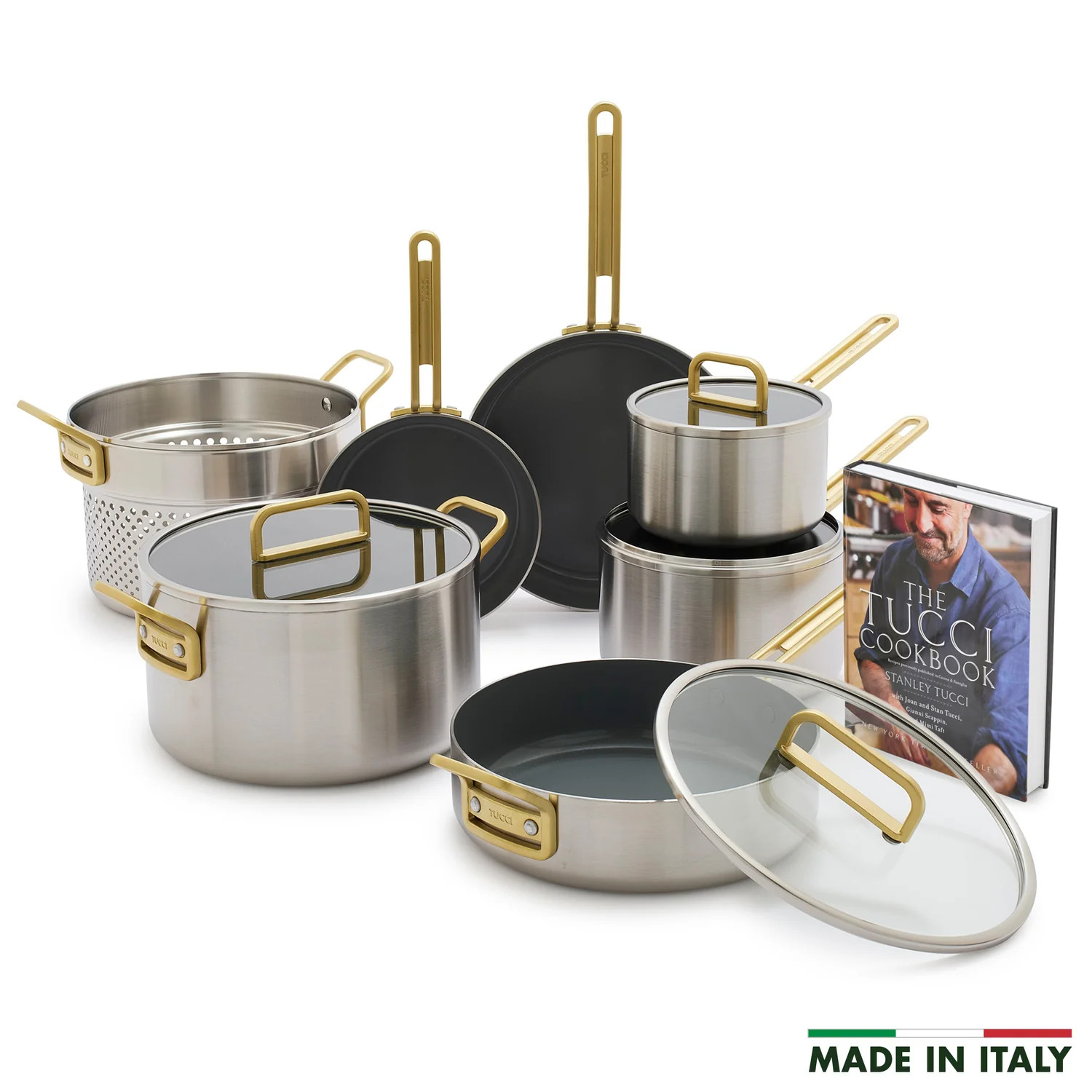 Stanley Tucci™ Stainless Steel Ceramic Nonstick 11-Piece Cookware Set with The Tucci Cookbook |... | GreenPan