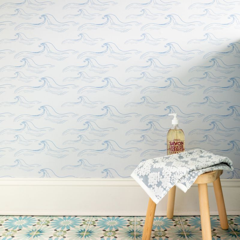 Chasing Paper Blue and White No. 8 Seaside Peel and Stick Wallpaper 2'x8' | Crate & Kids | Crate & Barrel
