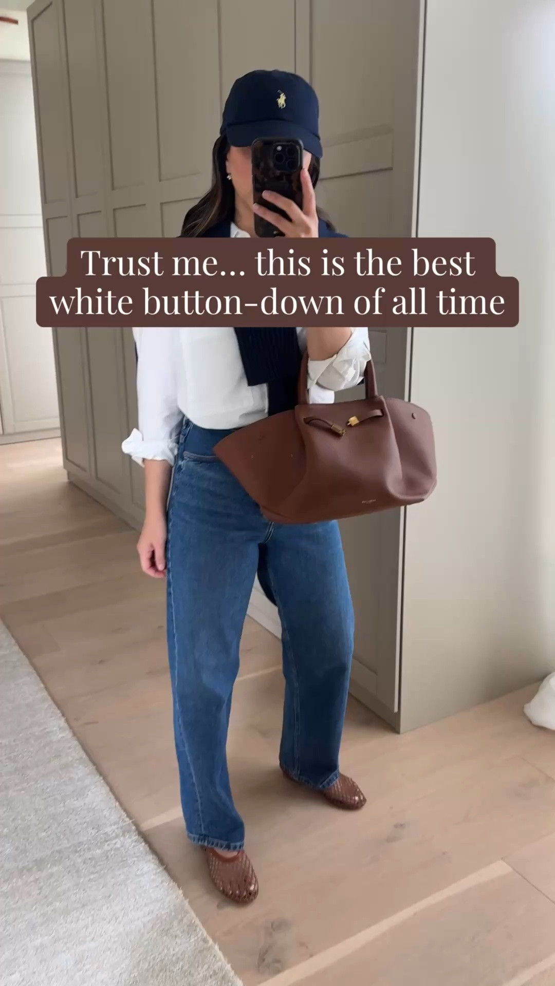 Another one of my outfit formulas I lean on - look elevated every time!

AYR Deep end shirt xs
Everlane Way High jeans 25
Everlane cotton sweater xs
Staud flats 35
Polo Ralph Lauren hat
Electric Picks earrings
Dorsey James 15”
DeMellier bag medium

Spring outfits 2026, petite style

#LTKmomlife #LTKootd #LTKPetite