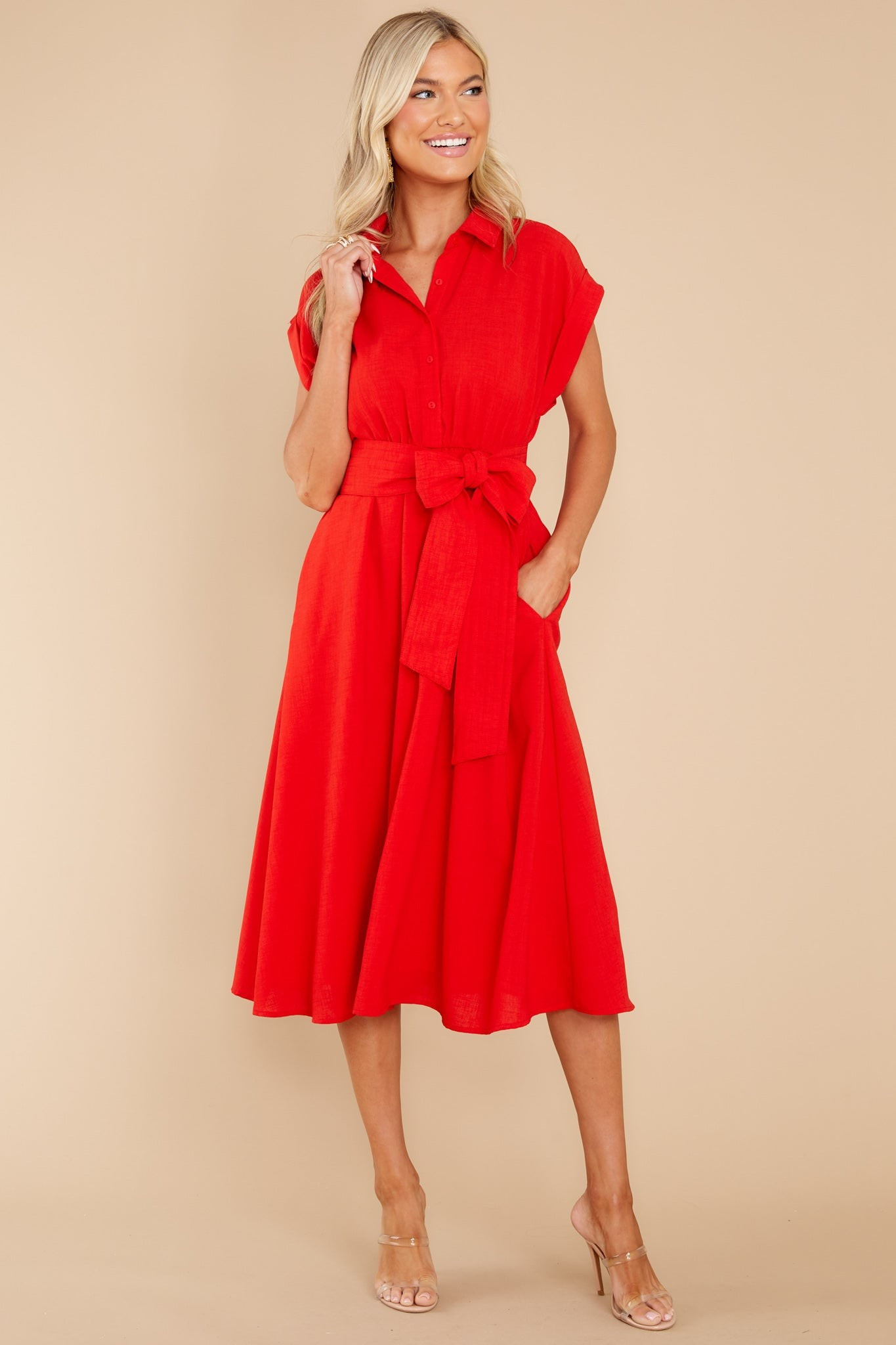 When You Arrive Red Midi Dress | Red Dress 