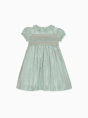 Sage Verity Silk Ceremony Girl Hand-Smocked Dress | La Coqueta (US)
