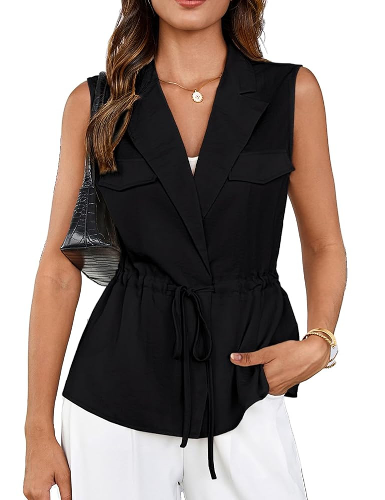 GRACE KARIN Women's Sleeveless Wrap Vest Tops Casual V Neck Peplum Dressy Blouse Drawstring Cardi... | Amazon (US)