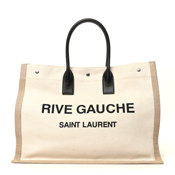 SAINT LAURENT Linen Calfskin Rive Gauche Tote Optic White | FASHIONPHILE (US)