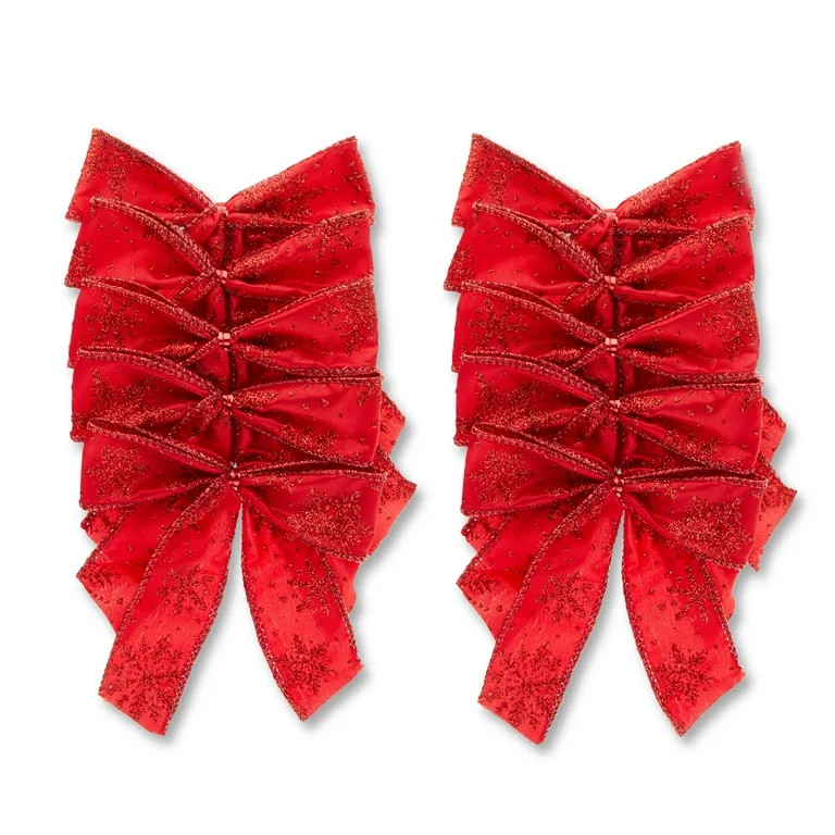 Christmas Red Lamé Bows, 10 Count, 8.86 in, by Holiday Time | Walmart (US)