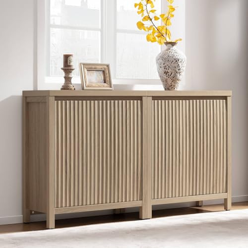 SICOTAS Sideboard Buffet Cabinet with Storage, Fluted Credenza Console Cabinet with Adjustable Shelves, Farmhouse Coffee Bar Storage Cabinets for Kitchen, Living Room, Entryway, Light Oak, 2 PCS | Amazon (US)