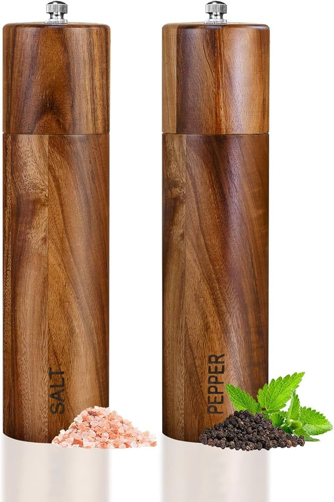 2 Pack Acacia Wooden Salt and Pepper Grinder Set 8 Inches Refillable Salt and Pepper Mills Adjust... | Amazon (US)