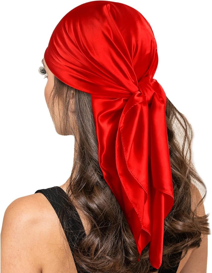 Fashion Satin Square Head Scarf: 35 inch Lightweight Silk Like Neck Scarfs - Luxury Hair Bandana ... | Amazon (US)