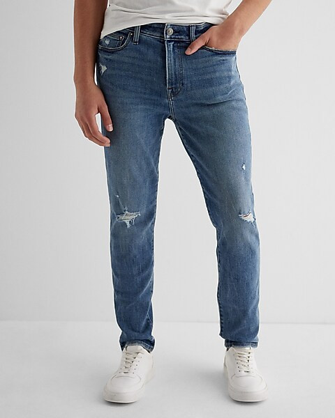 Athletic Skinny Medium Wash Ripped Hyper Stretch Jeans | Express