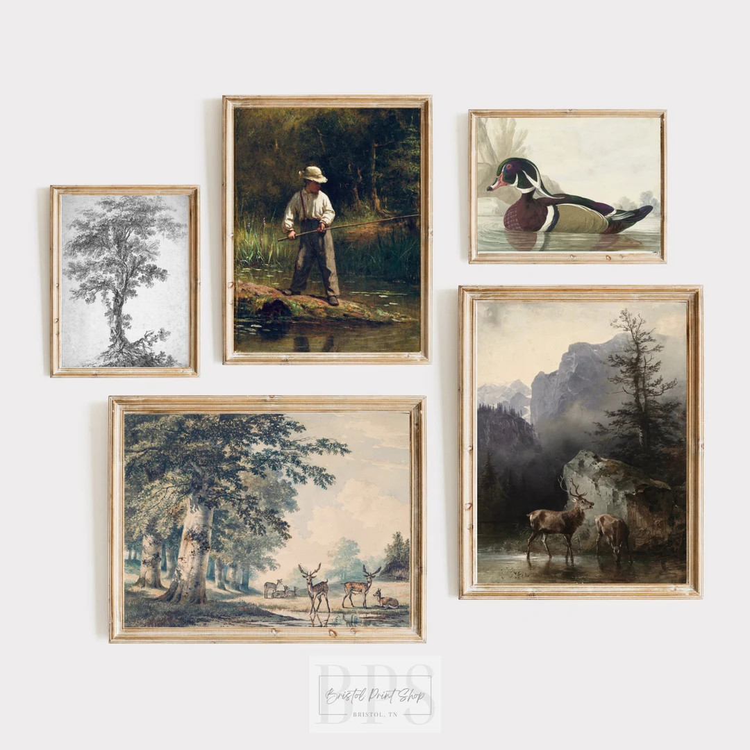 Vintage Nursery Art Gallery Wall Woodland Home Decor Set - Etsy | Etsy (US)