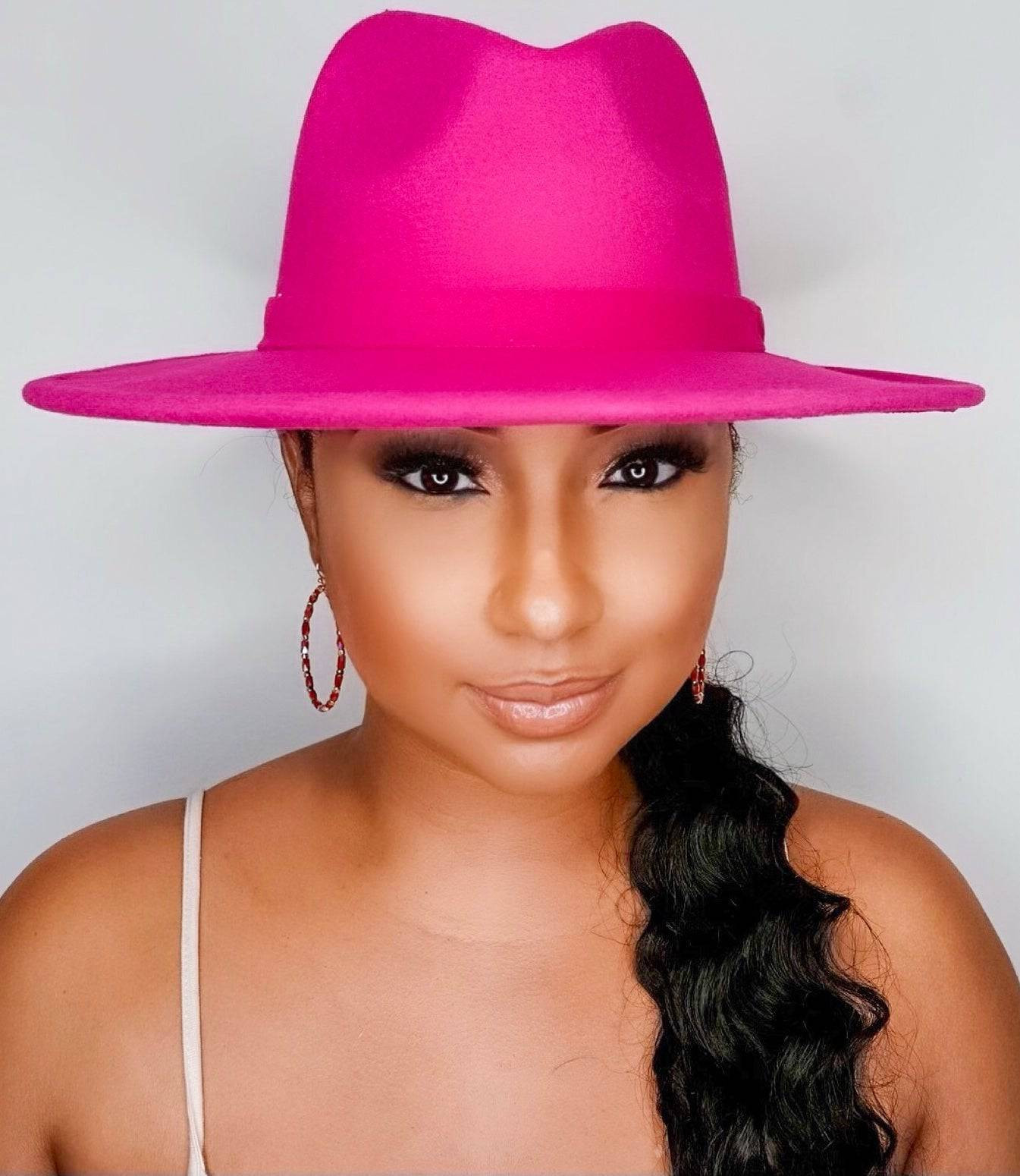Still Trending | Wide Brim Panama Felt Fedora Hat with Band - 3 Fuchsia | Cutely Covered