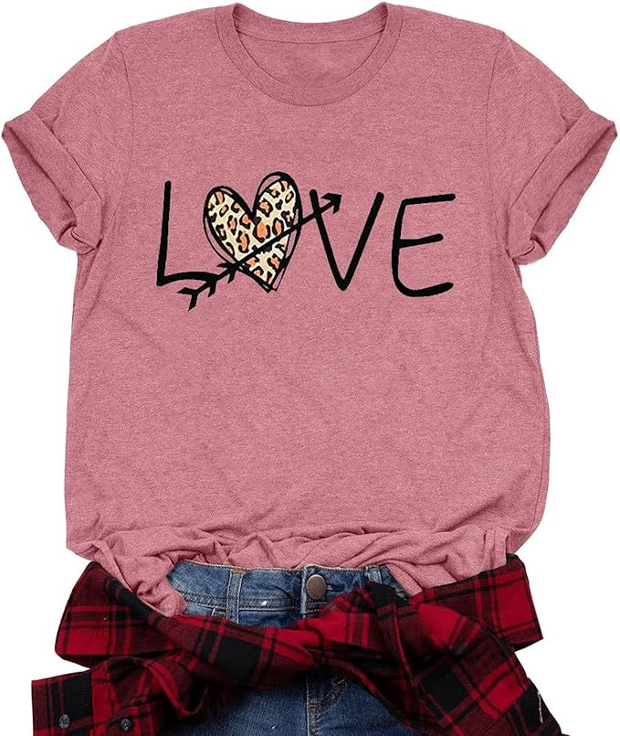 LAZYCHILD Valentines Day Shirts for Women: Cute Love Heart Shirt Valentine T Shirt Red Valentines... | Amazon (US)