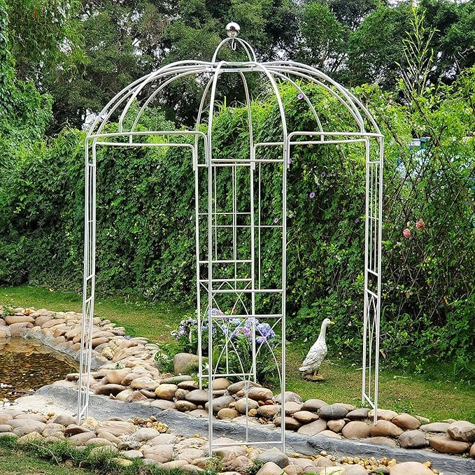 Birdcage Shape Garden Arches Arbors,9' High x 6.8' Wide,Metal Gazebo White Enduring Iron Trellis ... | Amazon (US)