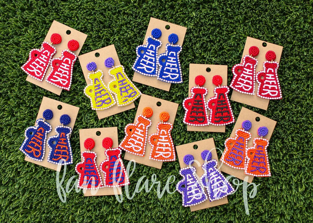 Beaded Rhinestone Cheer Megaphone Game Day Earrings | Choose Your Team Colors | Etsy (US)