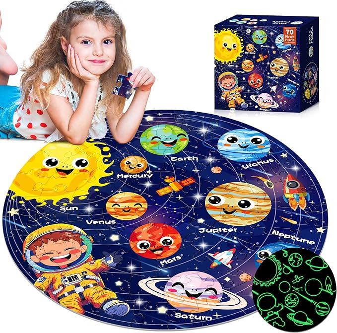 ZIZZ Puzzle for Kids Ages 4-6: Glow in The Dark Solar System Jigsaw Puzzles 70 Piece Space Planet... | Amazon (US)