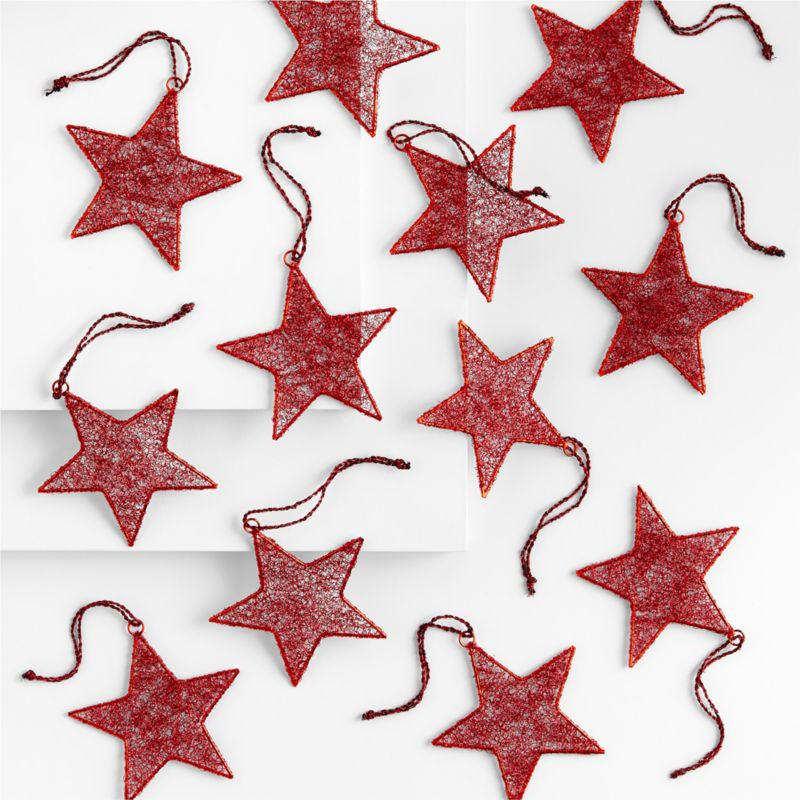 Red Tinsel Star Christmas Tree Ornaments, Set of 12 | Crate & Barrel | Crate & Barrel