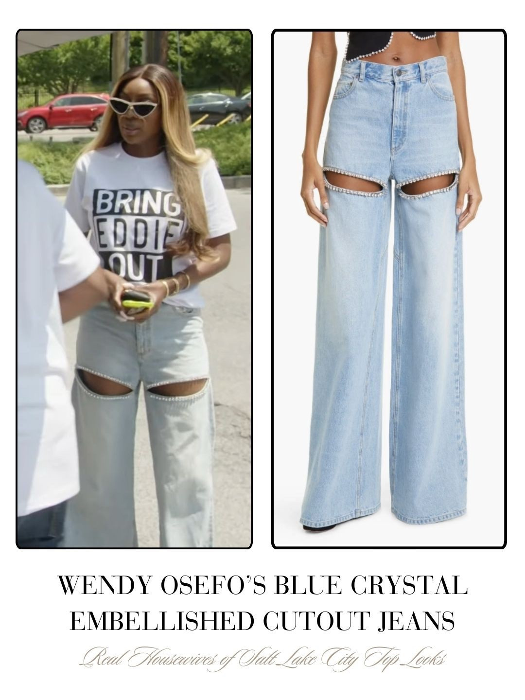 Wendy Oesfo’s Blue Crystal Embellished Cutout Jeans 