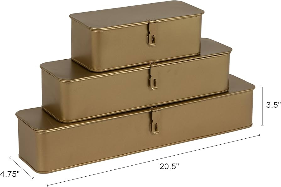 Creative Co-Op Decorative Metal Boxes with Gold Finish (Set of 3 Sizes) | Amazon (US)