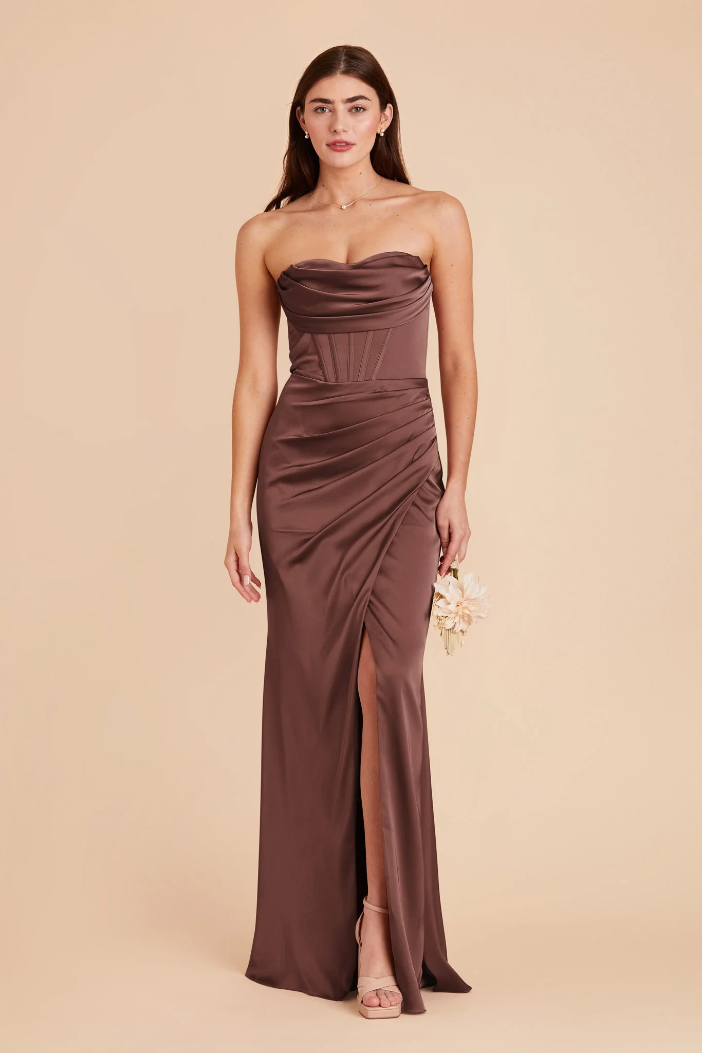 Carrie Matte Satin Dress - Chocolate Brown | Birdy Grey
